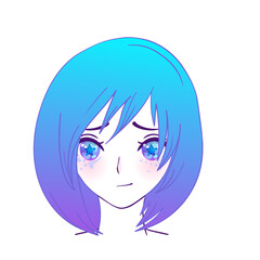 Manga face. Colorful eyes in anime style with shiny light reflections. Bright vector illustration isolated. Emotions, expression of sadness. Pastel goth colors. Japanese kawaii cartoon.