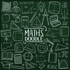 Mathematics School Subject. Traditional Doodle Icons. Sketch Hand Made Design Vector Art.