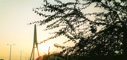 signature brigde with sunset