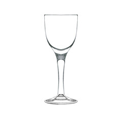 Liqueur and port glass isolated on white. Hand drawn illustration. Pencil sketch of empty glassware for alcohol drink. Design element for bar and restaurant menu, recipes, flyers.
