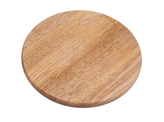Round wooden cutting board isolated on white 