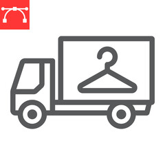 Laundry service delivery line icon, dry cleaning and vehicle, truck sign vector graphics, editable stroke linear icon, eps 10.