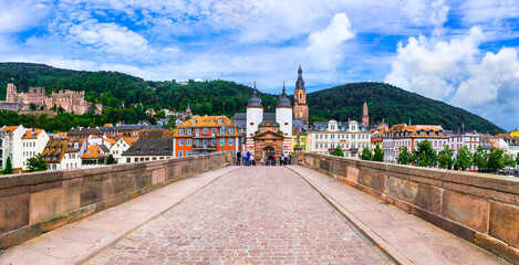 Heidelberg one of the most beautiful medieval cities in Germany . Famous Karl Theodor bridge in historic center. September 2016 © Freesurf