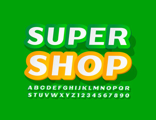 Vector modern banner Super Show with Green creative Font. Sticker Alphabet Letters and Number