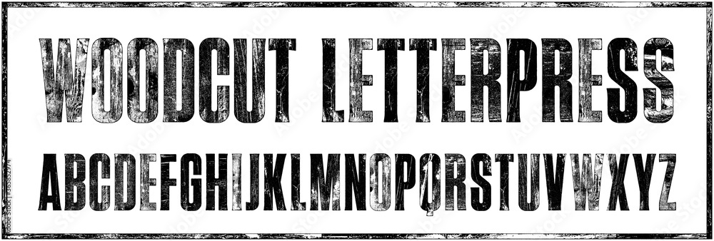Fototapete vintage woodcut letterpress condensed display font. works well at large sizes. highly detailed indiv
