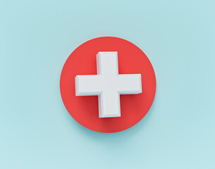 minimal medical cross icon. 3d rendering
