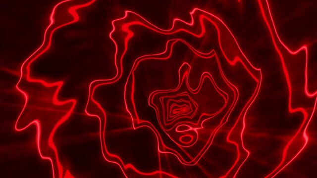Abstract seamless loop glow red energy background with hypnosis visual illusion motion and flare streak light. 4K looping footage for event, VJ, concert, futuristic title, trailer, presentation