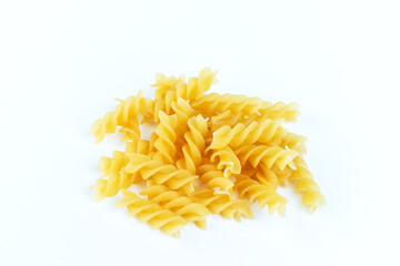 Raw pasta on a white background, Isolated.