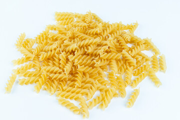 Raw pasta on a white background, Isolated.