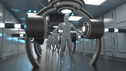 3D render. Cloning humanoid figures