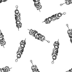 Seamless pattern with black and white kebab