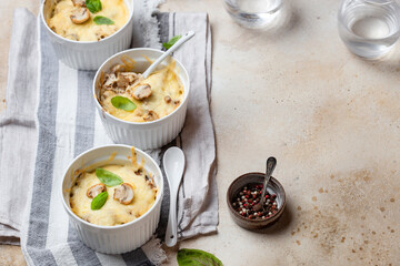 Chicken julienne and mushrooms in portion forms