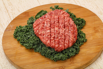 Raw beef burger cutlet for cooking