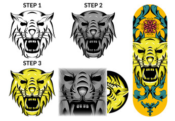 Tiger vector esport lion illustration - concept cover cd skateboard coloring template , animals logo brand sign
