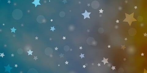 Light Blue, Yellow vector background with circles, stars. Abstract illustration with colorful spots, stars. Pattern for trendy fabric, wallpapers.