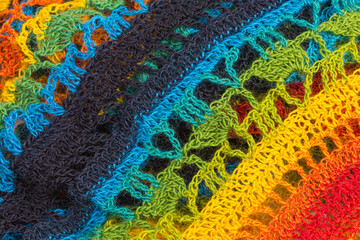 handmade multicolor crochet background with double crochet stitches, triple crochet stitches and chain stiches - 365860147
