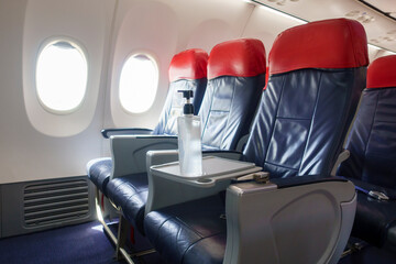  Background of airplane row empty seats onboard , travel and transportation concept