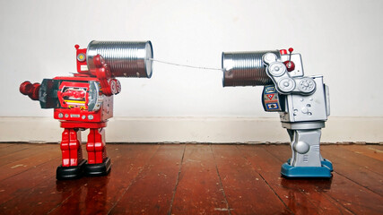 retro robots on tin can phones 