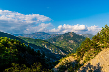 A picturesque landscape view of the French Alps mountains (Puget-Theniers, Alpes-Maritimes, France)
