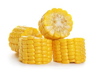 Fresh cut corn cob on white background