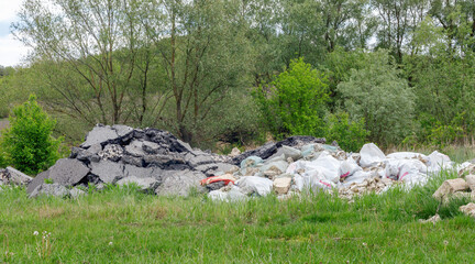 Dump of construction and household garbage in the forest.