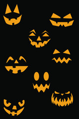 pattern with pumpkins for Halloween in Vedma hats. Vector on a purple background. Stock illustration