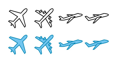Set of Plane icons. Aeroplane vector icon. Flight transport symbol. Travel element illustration. Holiday symbol. Airplane