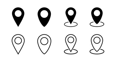 Set of Pin icons. Location icon. Map pointer icon. Point. Locator. Address