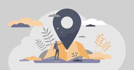 Location services as destination GPS pin point on map tiny persons concept © VectorMine