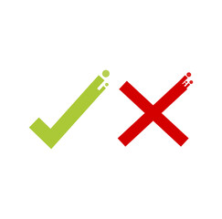 Green and red check mark icon. checkmarks flat line icons set. Vector illustration on white background