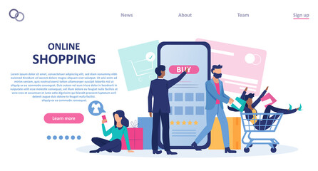 Vector of customers using mobile phone app shopping online