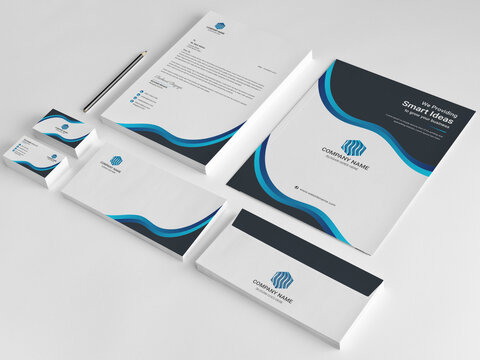 Minimal Branding Identity template. Business card, Letterhead, Invoice, Envelope, Business Folder in vector Illustration