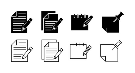 Set of Note icons. Taking note icon vector. Edit line icon. Document write. Content writing