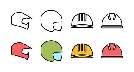 Fototapeta premium set of Helmet icons. Motorcycle helmets. Racing helmet. construction helmet icon. Safety helmet