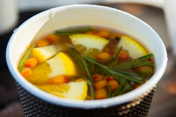 Hot tea with lemon and sea buckthorn