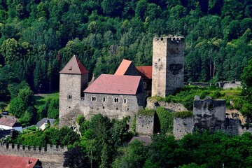 Fototapeta na wymiar picture Hardegg Castle, a medieval castle from the 11th century on the sections of the river Dyje, Austria