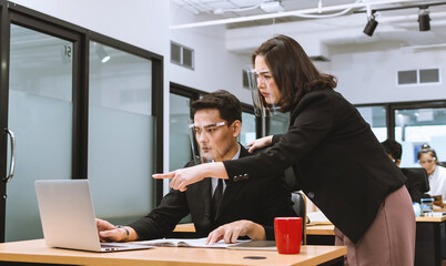 Business people wearing face shield working together at office. New normal working place.