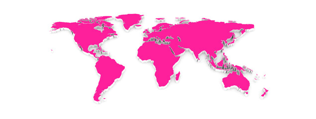 Pink World map 3d isolated on white background