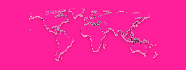 World map 3D pink
