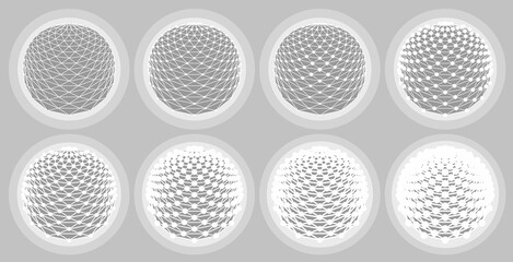 Vector dotted striped spheres set.