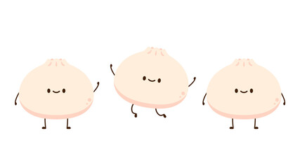 Bao character design. Steamed Bun character. Steamed Bun vector. Steamed Bun on white background. 