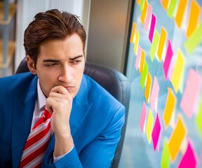 Young handsome employee with many conflicting priorities