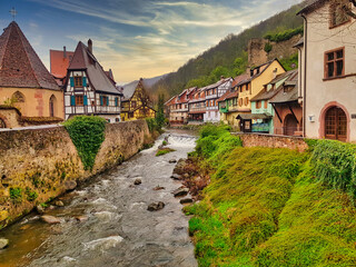 Fototapeta na wymiar Alsace. Traditional houses in beautiful village. Alsace,France. Europe