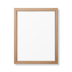 Vector 3d Realistic A4 Brown Wooden Simple Modern Frame Icon Closeup Isolated on White. It can be used for presentations. Design Template for Mockup, Front View