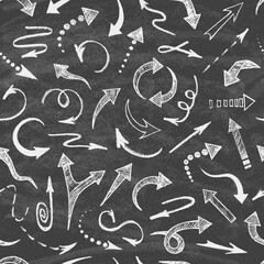 Set of arrows drawn in chalk on the blackboard. Seamless pattern. Abstract vector illustration.