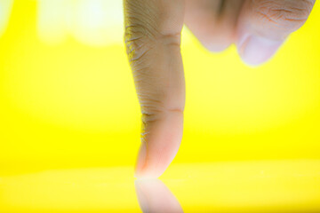 male hand holds a smartphone, points a finger types. Communication on a smartphone, correspondence....