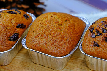 Delicious buttery banana bread freshly baked from oven.