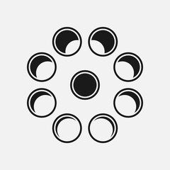 Phases of the moon black and white vector icon.