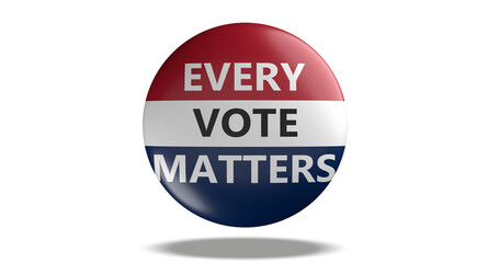EVERY VOTE MATTERS text on american flag colors badge isolated on white background. USA elections. 3d illustration