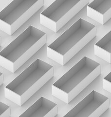 White open box Mockup, blank inside carton container 3d rendering isolated on light background